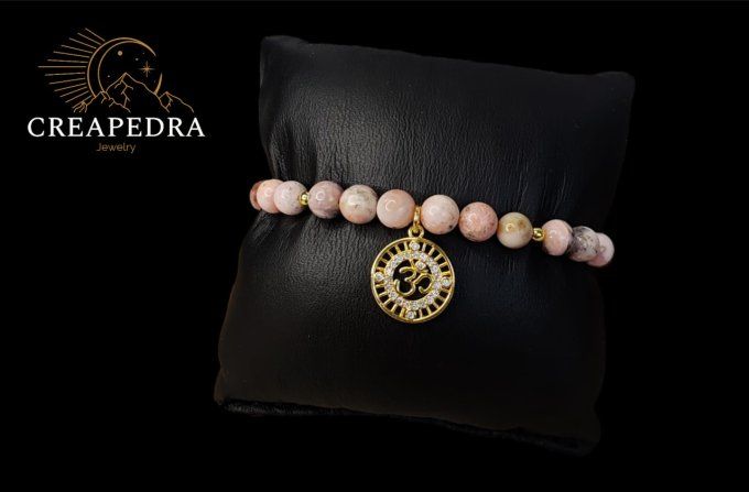 Bracelet élastique Aum Rhodonite