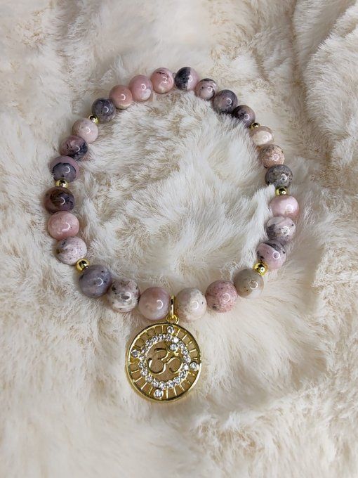 Bracelet élastique Aum Rhodonite