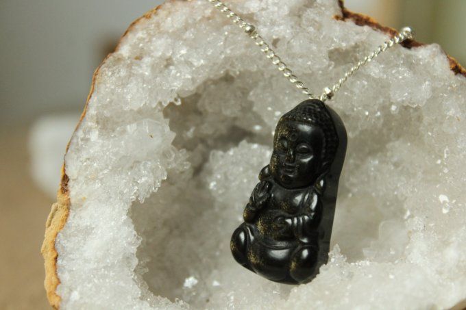 Collier Bouddha Obsidienne dorée