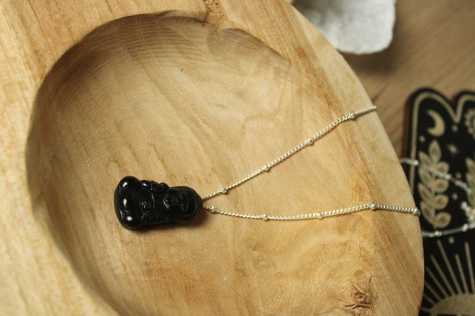 Collier Bouddha Obsidienne dorée